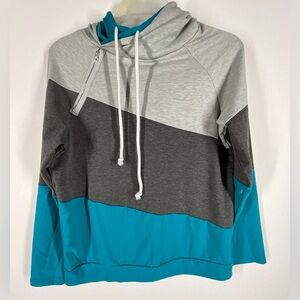 BARLVER Side Zipper Accent Colorblock Hoodie Gray Teal Dark Gray Women’s Large